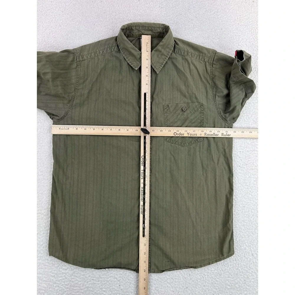The North Face Mens Green Herringbone Cotton Short Sleeve Button Up Shirt AZ7S M